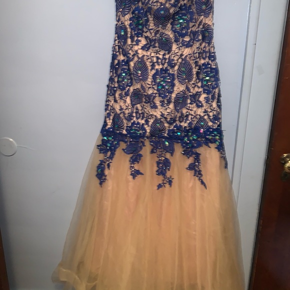 Gorgeous size 6 ROYAL blue/beige dress - Picture 3 of 7
